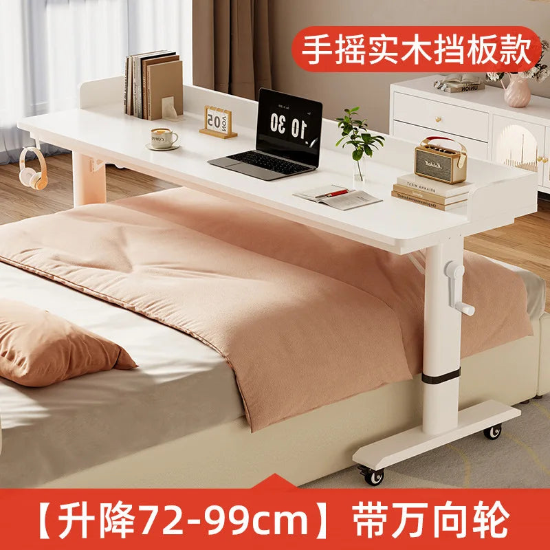 Mesa para laptop com cama ajustável e rodas |   Mesa de computador com rodinhas para móveis de quarto |   Mesa de madeira maciça com manivela manual
