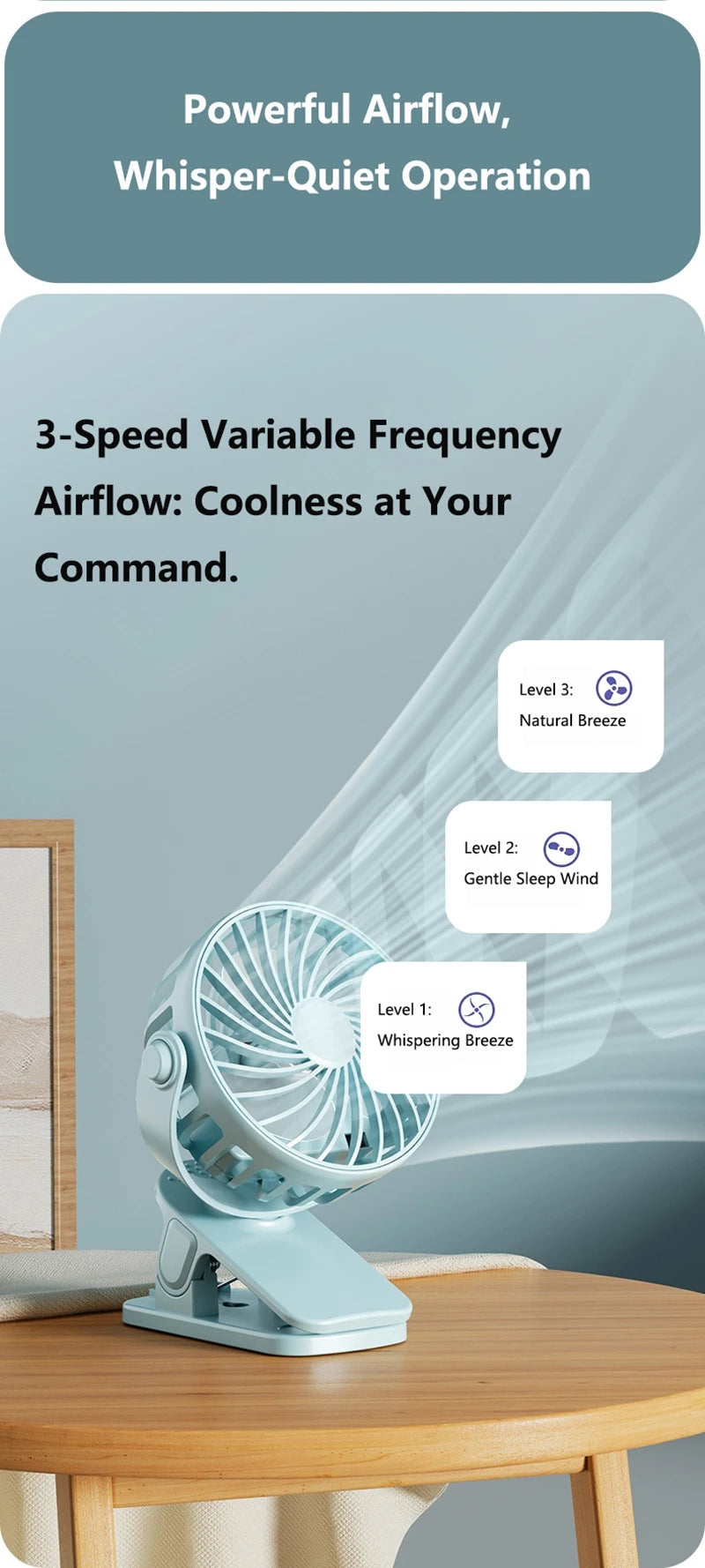 Mini Ventilador Portátil 720 ° Ventilador Portátil Recarregável USB com Lâmpada Noturna Integrada e Rotação, Fluxo de Ar Potente para Viagens, Camping e Atividades ao Ar Livre