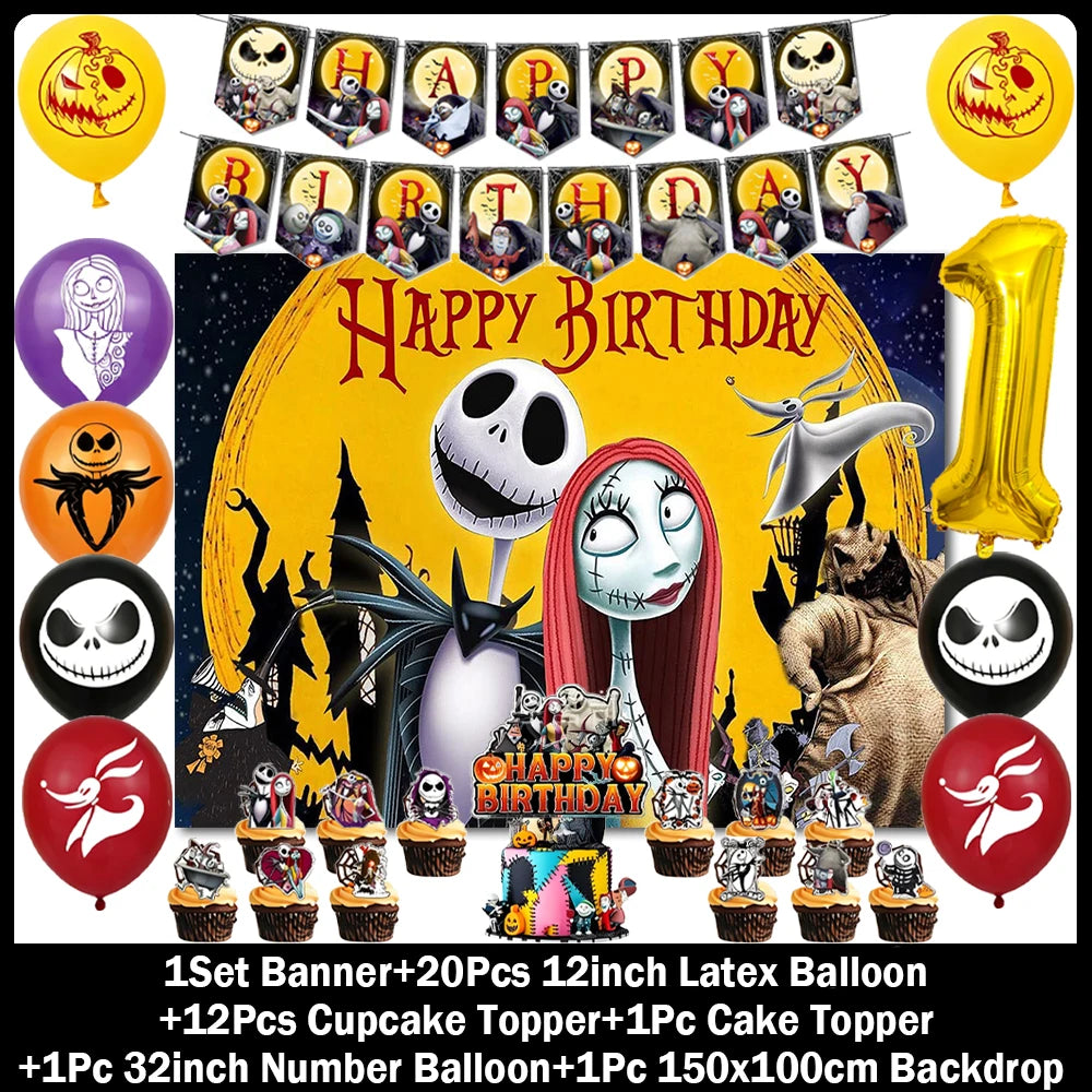 Decorações de Aniversário com Tema de Halloween, Painel de Fundo de O Estranho Mundo de Jack, Balões de Festa, Topos de Bolo