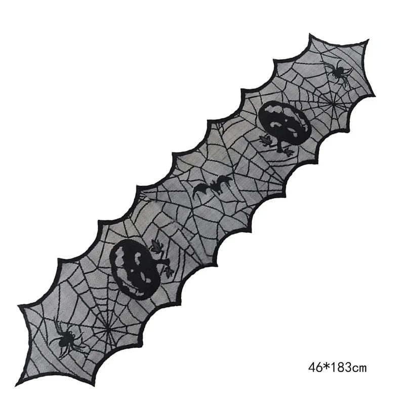Kit de Decorações de Halloween: Toalha de Mesa com Teia de Aranha, Caminho de Mesa, Decoração para Lareira, Toalha de Mesa com Renda e Teia de Aranha, Decoração para Festa de Halloween - Kasa & Pet