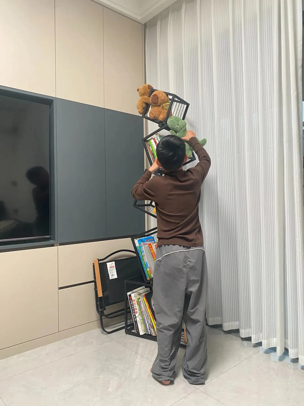 Decoração moderna para sala de estar, prateleira de arte em ferro, escritório, estudo, estante, armazenamento multicamadas para organizar livros e decorações