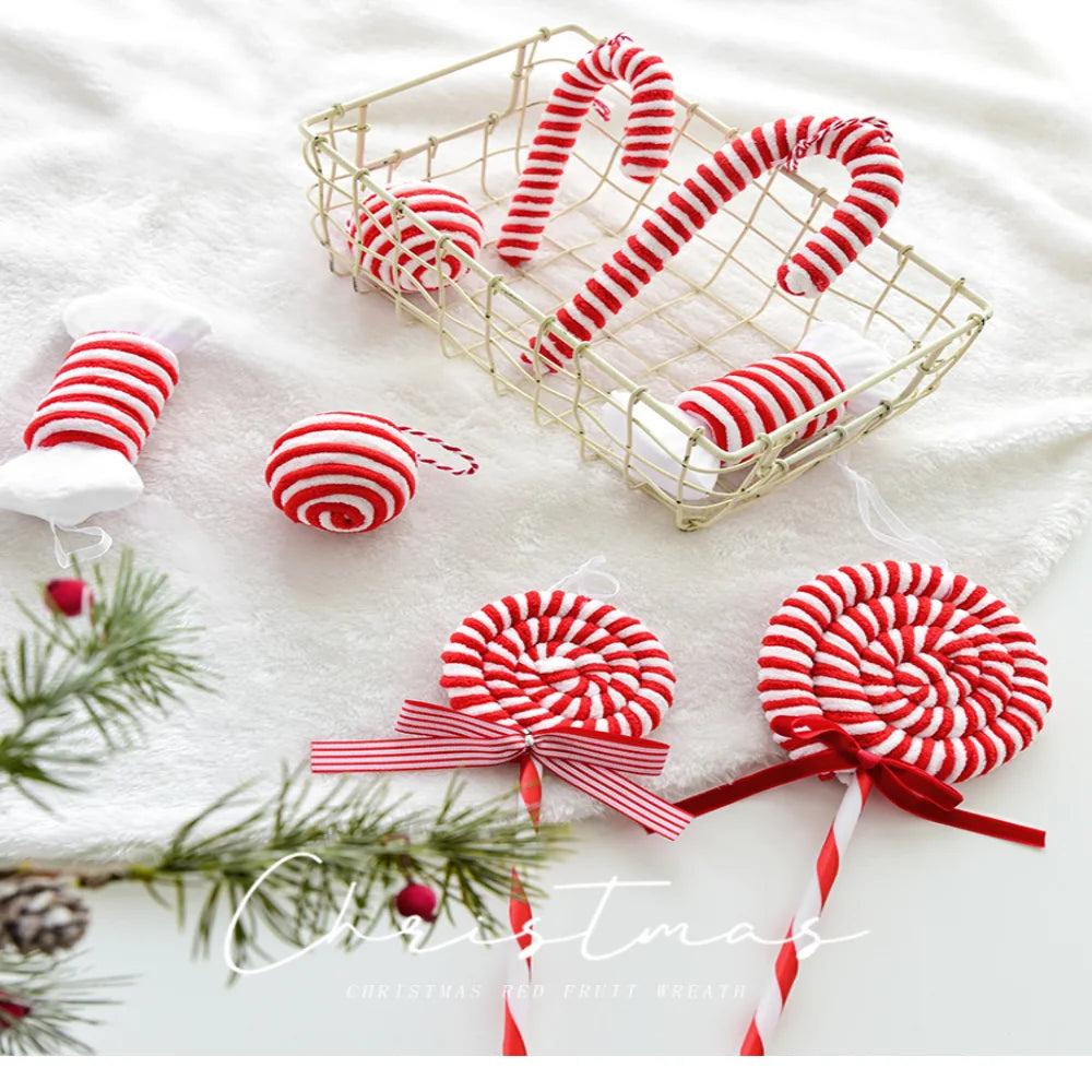 Enfeites de Natal vermelho e branco, Bastões, Bastões, Doces, árvores, Pingentes decorativos, Decorações de Natal, 2022