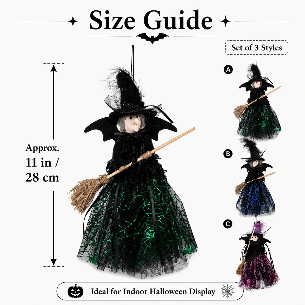 Enfeites de Bruxa de Halloween para Pendurar com Vassoura, Perfeitos para Festa de Halloween e Decoração de Casa Assombrada, Decoração Festiva para o Lar
