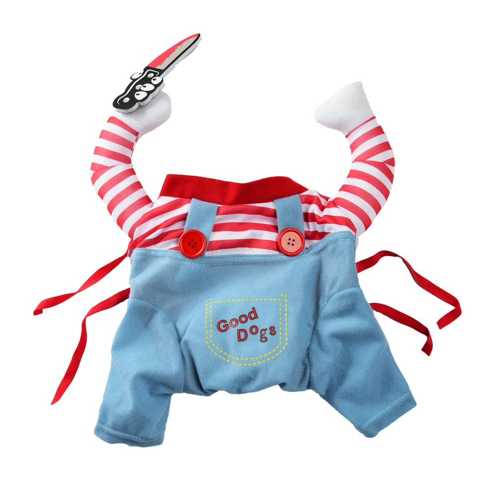 Engraçado roupas para animais de estimação halloween gato trajes cosplay camisa cão macacão segurando faca conjunto filhote de cachorro gatinho vestuário festa presentes suprimentos