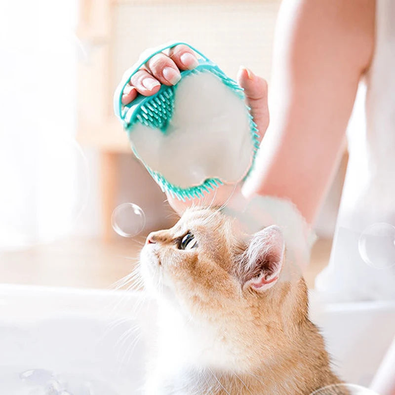 Escova de banho para animais de estimação, massageador de silicone macio, gel de banho, ferramentas limpas, pente, limpeza de cães e gatos, suprimentos de limpeza