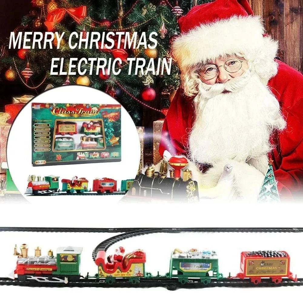 Trem Elétrico de Natal, Brinquedo de Decoração para Árvore de Natal, Trilho de Trem com Som e Luz, Carro de Trem, Presentes de Natal