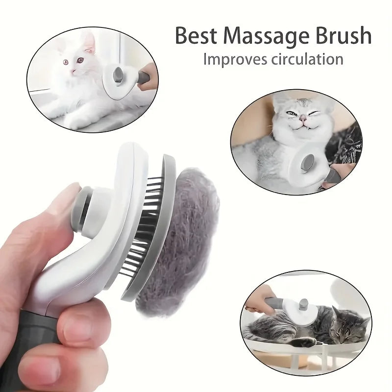 Pente de remoção de pelos de animais de estimação com um clique para preparação sem esforço de cães e gatos - Escova flutuante para remoção de pelos com função automática