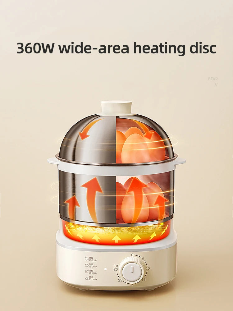 Caldeira elétrica automática de ovos, máquina de café da manhã, vaporizador multicooker, fogões de ovos, waffle doméstico, fogão a vapor com temporizador, 360W