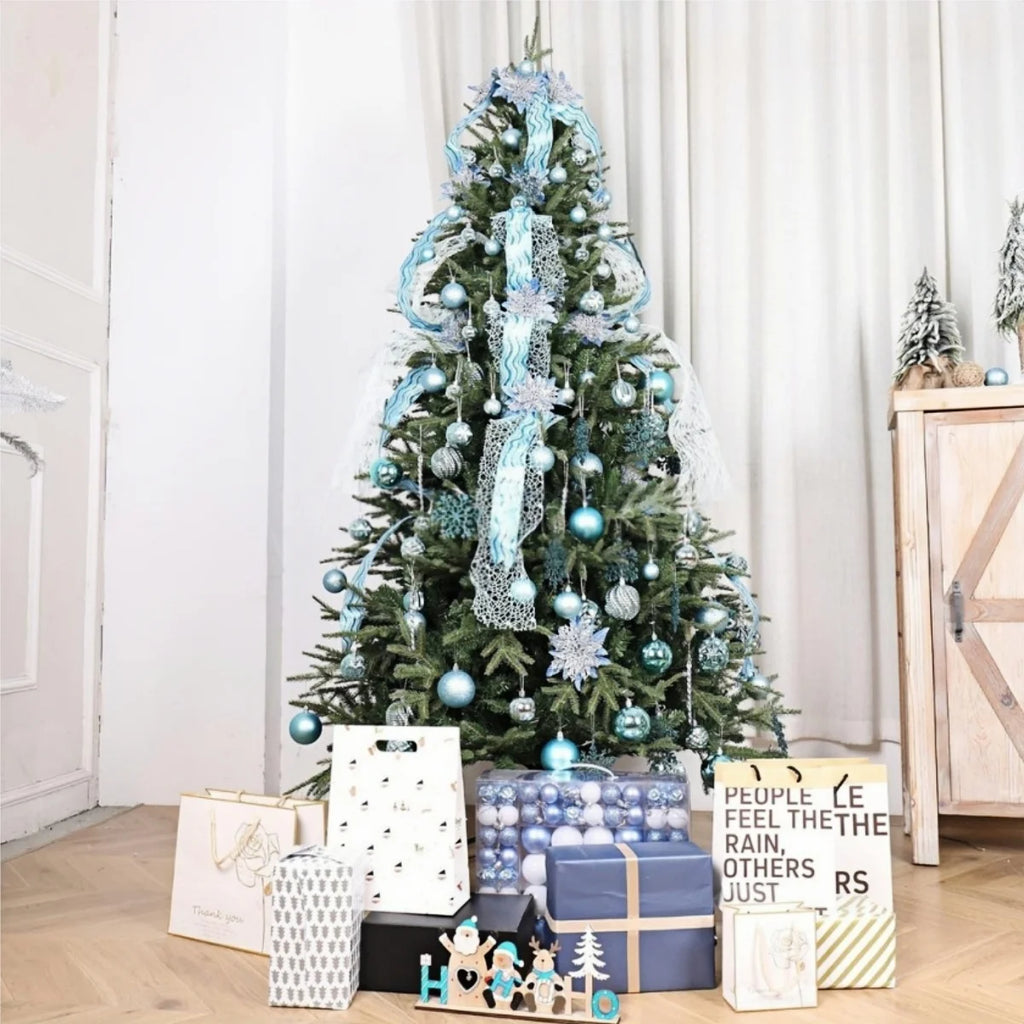 Conjunto de enfeites de bolas de natal, 3/4/6cm, enfeites inquebráveis de natal, bolas suspensas para festa de feriado, decoração de casamento (tira e azul)