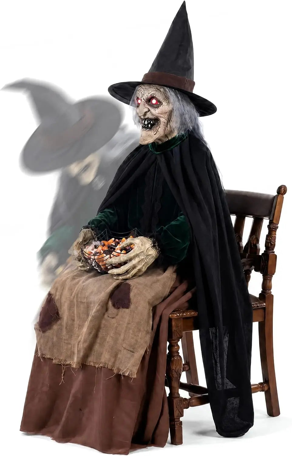 Decorações de Bruxa Animadas para Halloween com Som e Movimento, Olhos Brilhantes, Decoração Assustadora para Varanda e Jardim