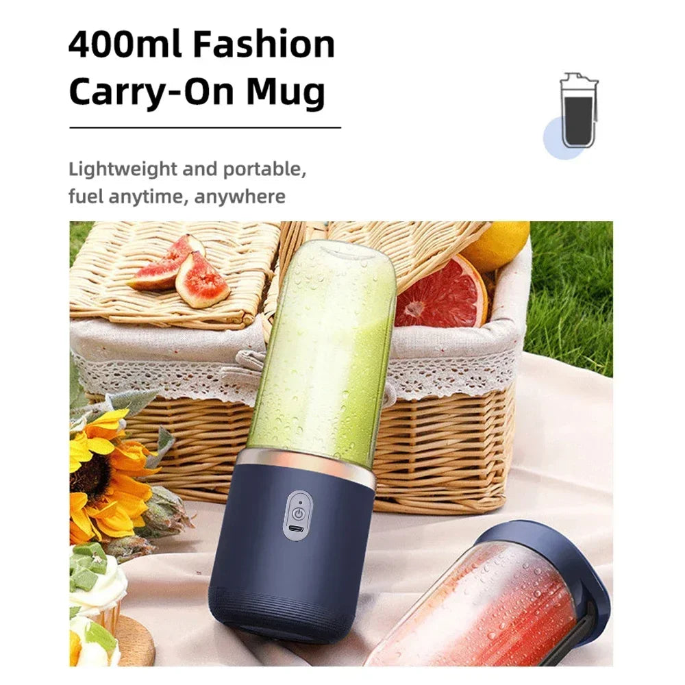 Liquidificador de Frutas Doméstico 400ML, Espremedor Elétrico Portátil, Máquina de Milkshake Multifuncional com 6 Lâminas