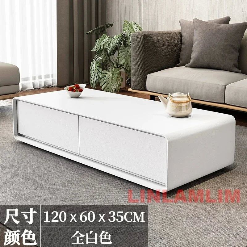 Mesa de Café e Rack para TV com Armários de Armazenamento, Conjunto de Móveis Modernos Brancos para Sala de Estar, Conjunto de Centro de Entretenimento Contemporâneo