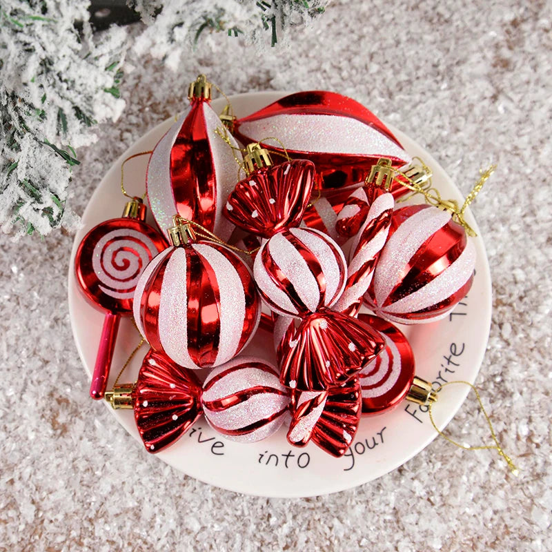 14 pçs/caixa natal doce cana bola vermelha ornamentos árvore de natal pendurado pingentes navidad ano novo decorações para casa 2024 presente natal