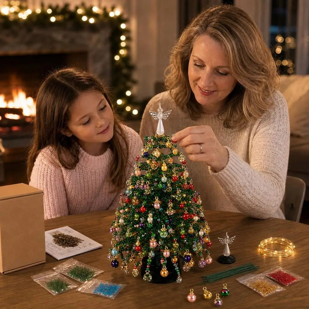 Kit de Árvore de Natal de Contas DIY, Ornamento Festivo de Mesa com Luzes LED, Contas Multicoloridas, Decoração de Férias Fácil de Montar