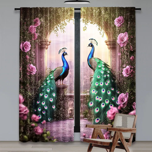 2 pçs retro pavão impresso cortinas para sala de estudo cozinha sala estar dormitório quarto decoração casa a
