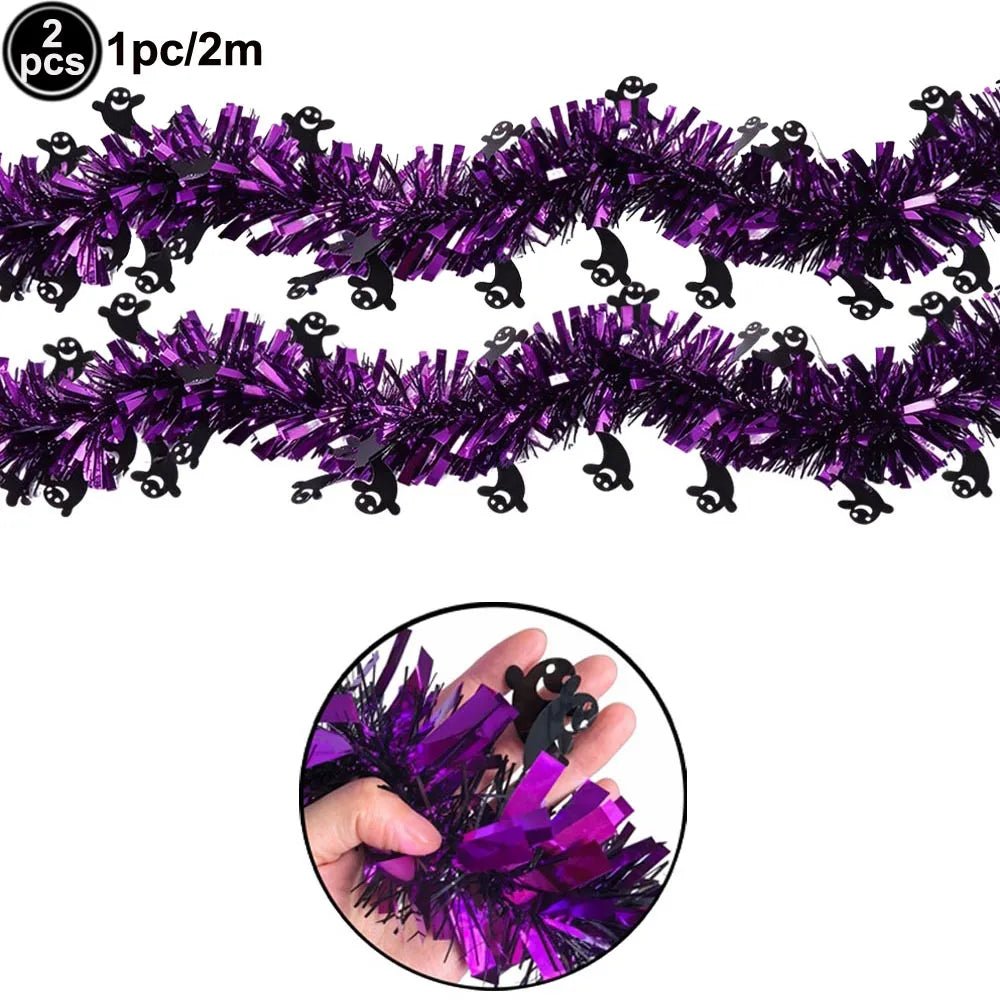 Cortina de Franjas Metalizadas de Halloween, Guirlanda de Enfeites, Painel de Fundo para Fotos com Estampas de Abóbora, Fantasma, Morcego e Boo, Decorações Suspensas para Portas e Paredes de Festa de Halloween - Kasa & Pet