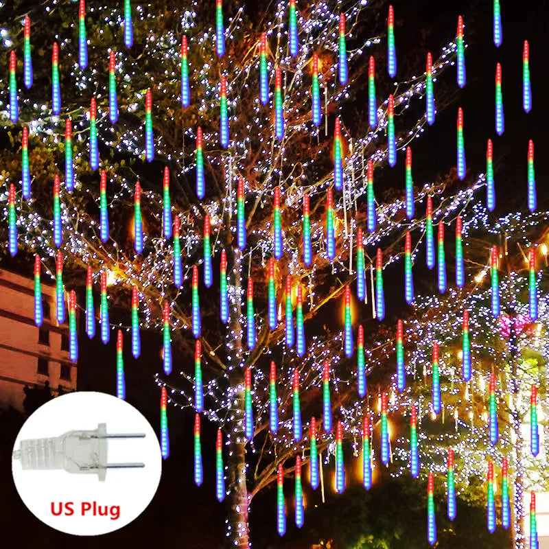 Chuveiro de meteoros de natal led luzes da corda iluminação do feriado interior/exterior decoração jardim festa decorações chuva gota caindo novo