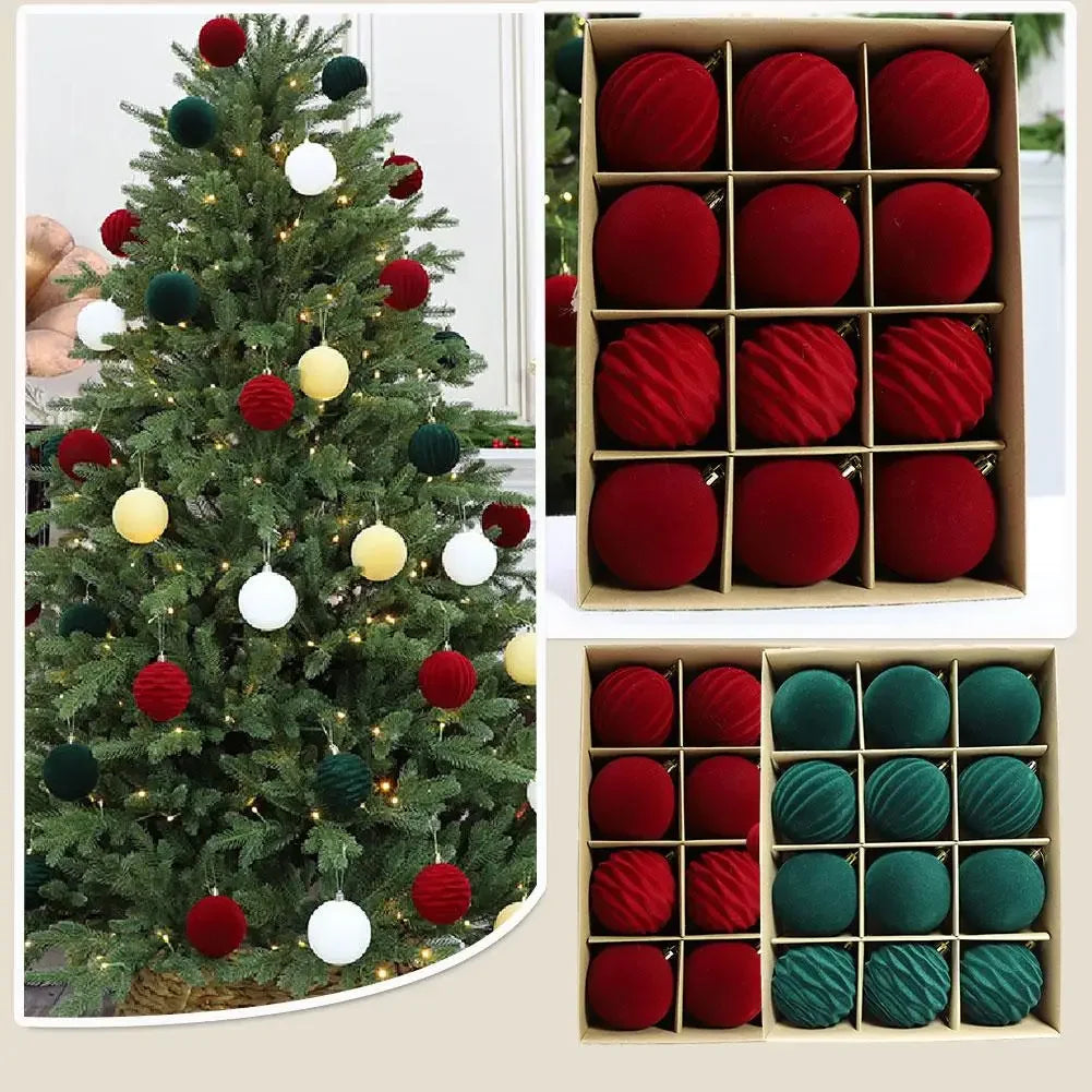 Conjunto de 12 Bolas de Natal de Veludo Flocado de 6CM, Bolas para Pendurar na Árvore de Natal, Acessórios de Decoração para Casa, Ano Novo 2026
