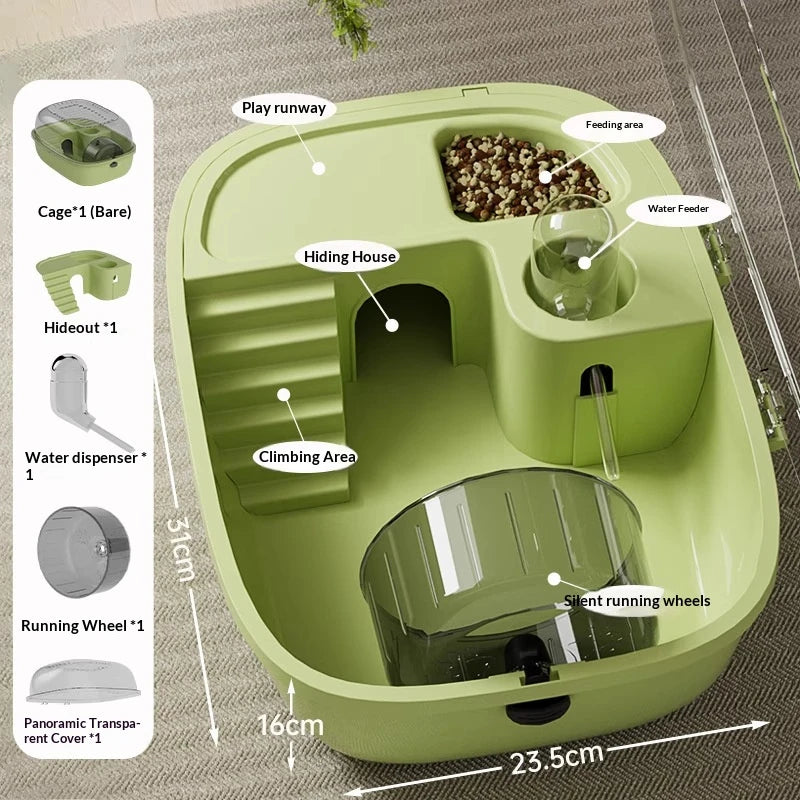 Gaiola de Luxo para Hamster Dourado de Grande Capacidade, Habitat Villa com Plataforma Grande de 2 Camadas, Ninho para Esconderijo, Suprimentos para Pequenos Animais de Estimação