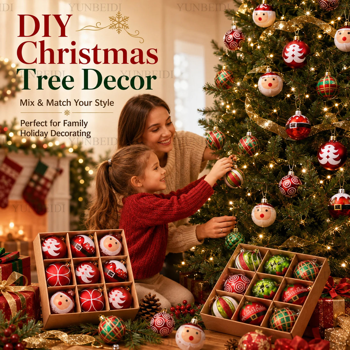 Enfeites de Bolas de Natal 9PCS 6cm Conjunto de Bolas de Plástico DIY Decorações para Pendurar na Árvore Vermelho Verde para Decoração de Natal em Casa e Festas