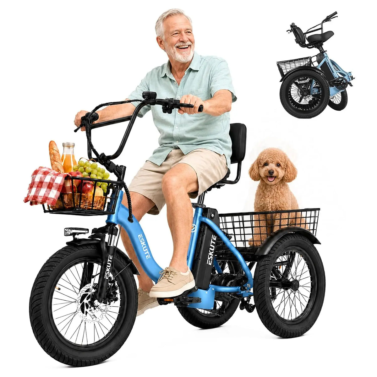Peak 1200W Folding Electric Trike 18x3.0 Fat Tire 624Wh Battery Step-Thru 3 Wheel Ebike 65 Miles 18 MPH Adults, Customized