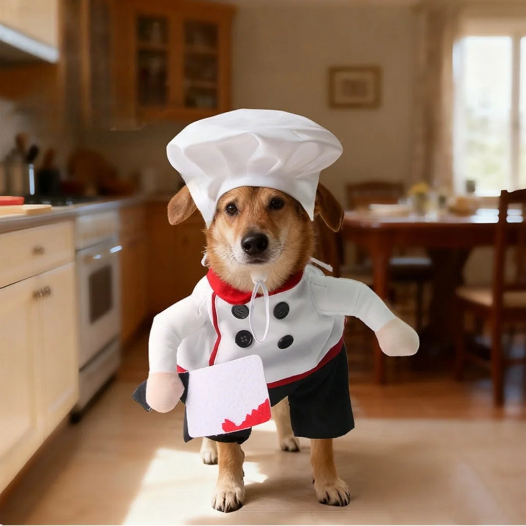 Fantasia Engraçada de Chef para Pets, Roupa de Confeiteiro Fofa para Cães e Gatos para Festas, Aniversários, Sessões de Fotos e Cosplay – Vestuário para Filhotes e Gatinhos