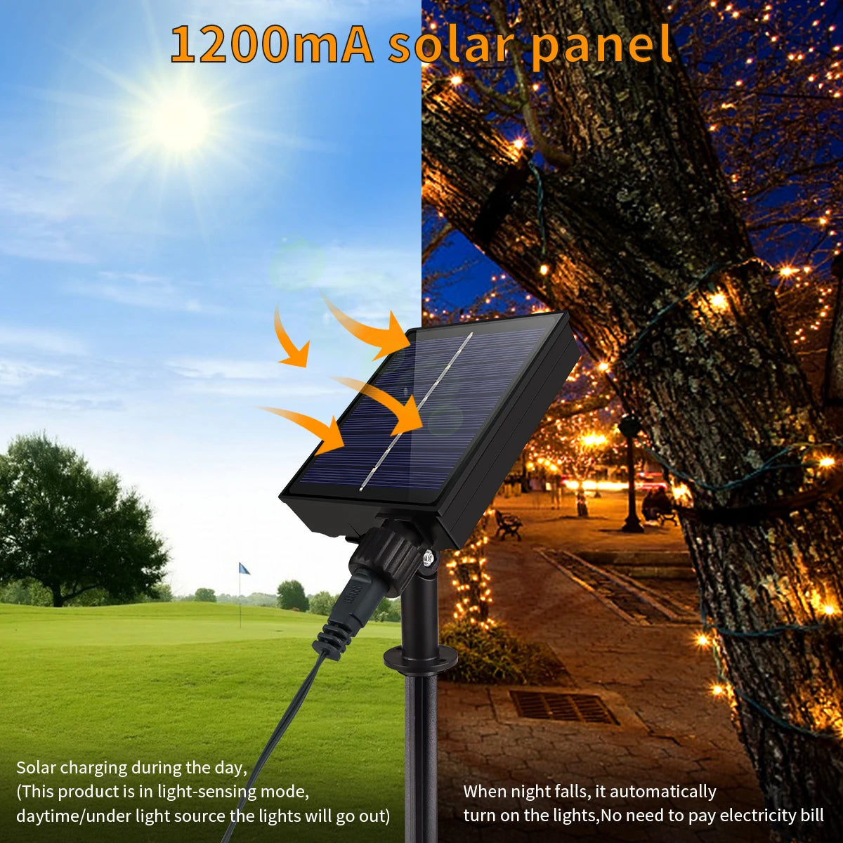 Luz Solar LED de 50m, 100m, 20m para Decoração de Jardim, Decoração Externa, Cordão de Luz de Natal, Lâmpada Solar com Bateria