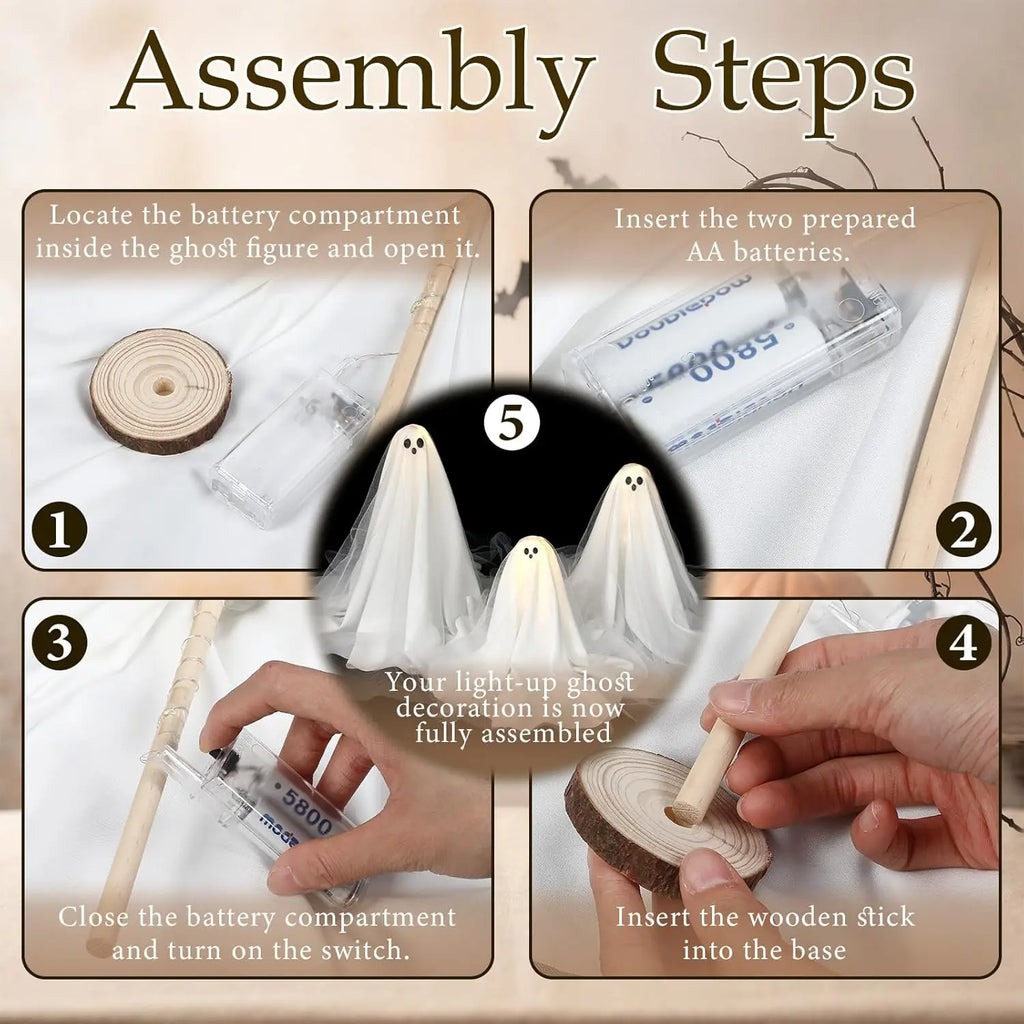 1/2/3 Conjuntos de Decorações de Halloween, Kit DIY de Fantasma Iluminado, Lâmpada Assustadora, Centro de Mesa Branco Quente para Festa de Halloween Interna