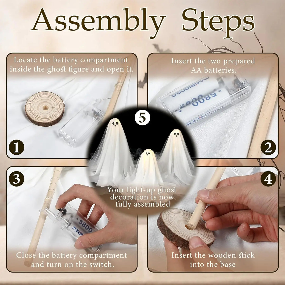 1/2/3 Conjuntos de Decorações de Halloween, Kit DIY de Fantasma Iluminado, Lâmpada Assustadora, Centro de Mesa Branco Quente para Festa de Halloween Interna