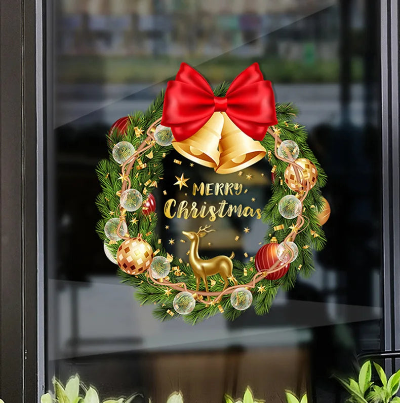 Decorações de Natal para criar um ambiente festivo, guirlanda para vitrine, autocolante estático, autocolante para vidro, autocolante com motivos de nó e sinos para janelas.