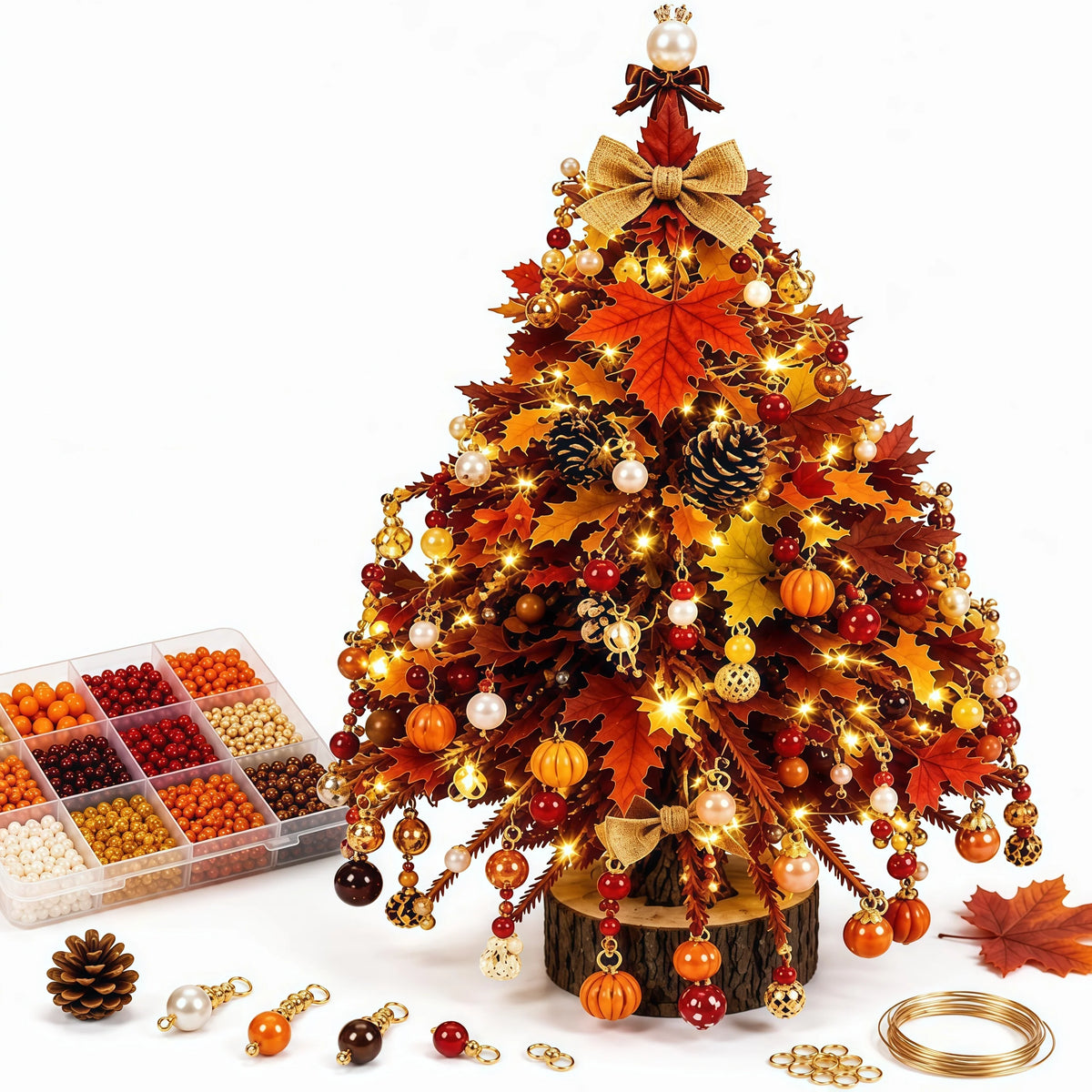 Conjunto de árvore de Natal com contas para montar – contas de cristal feitas à mão, com luzes LED, para decoração natalina em casa, ideal para adultos e crianças, e como presente.