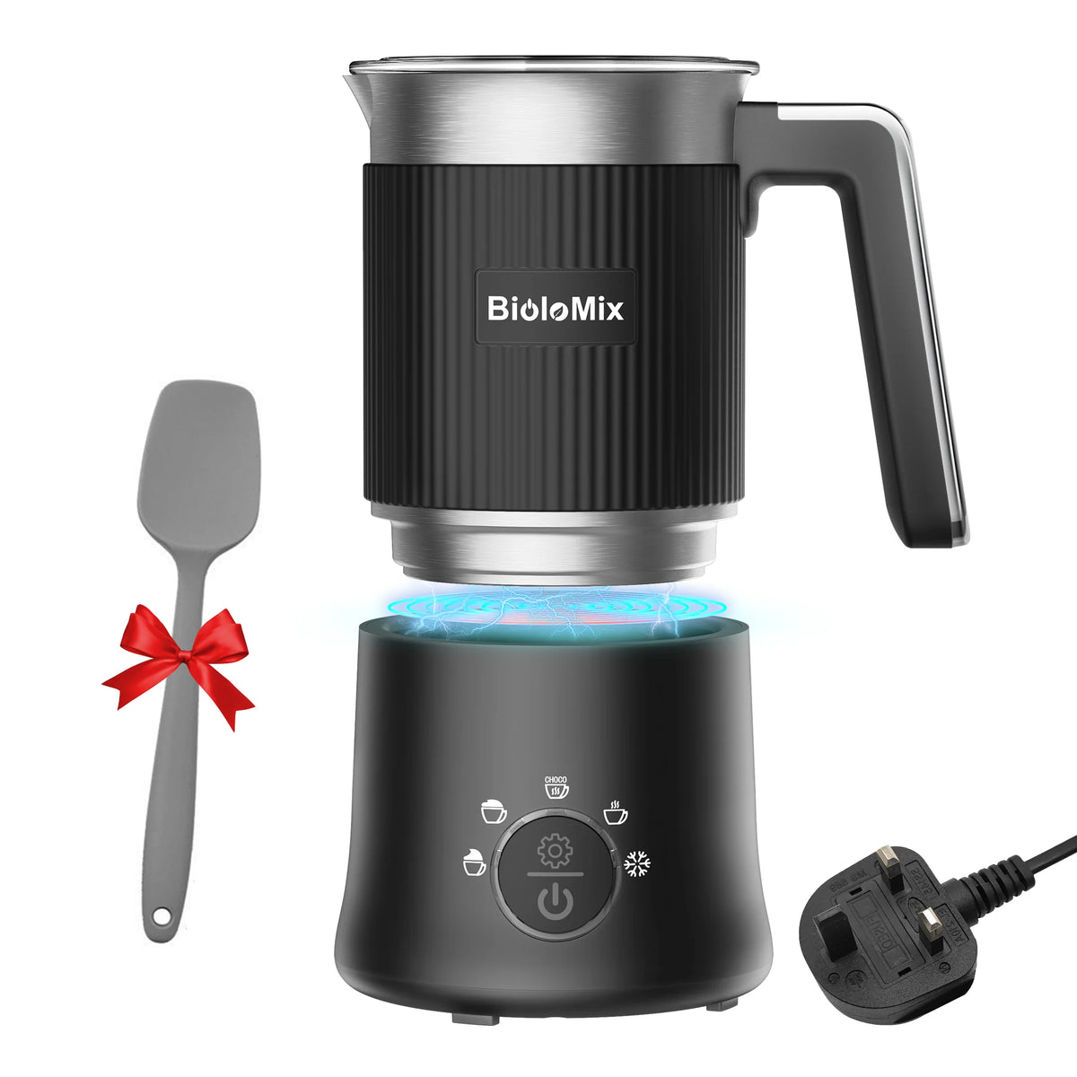 Batedor de leite e vaporizador removível BioloMix, fabricante automático de espuma quente/frio e chocolate quente 5 em 1, seguro para máquina de lavar louça