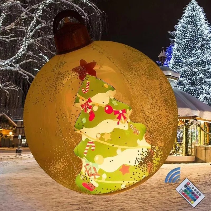 Bola Decorativa Inflável de Natal 60cm, Bolas Gigantes Grandes de PVC para Exteriores, Decorações para Árvore de Natal, Bola de Brinquedo Sem/Com Luz