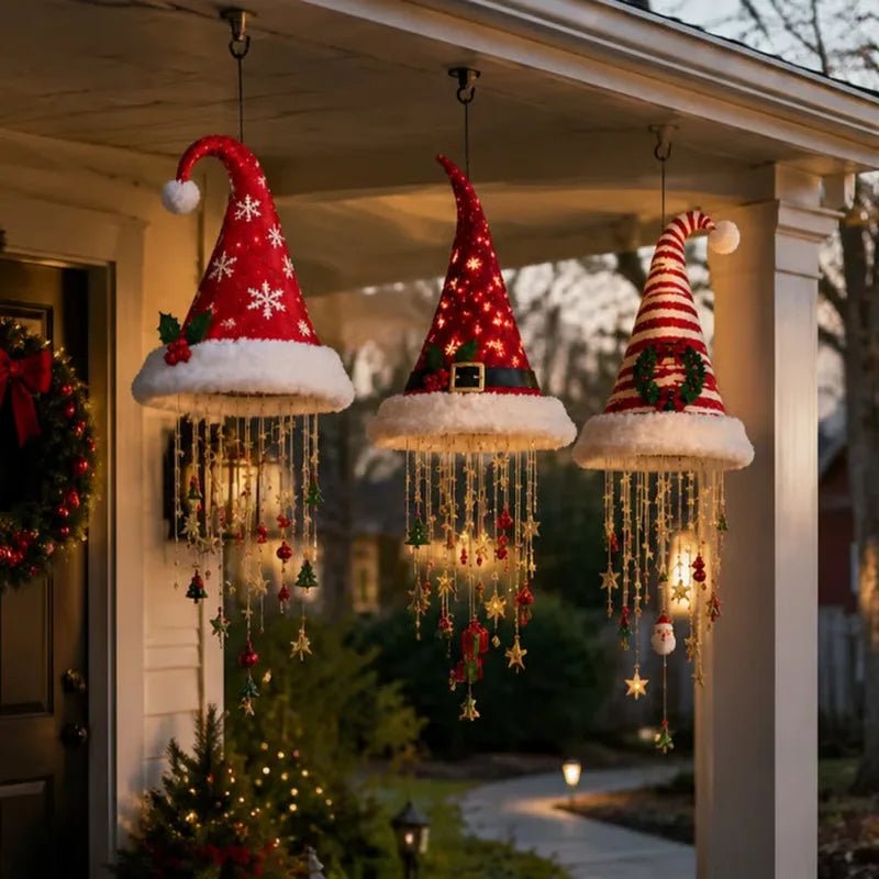 Luz de Natal LED em Forma de Chapéu de Papai Noel, Luzes de Cordão Brilhantes e Quentes, Decoração de Natal para Casa, Escada e Festa.