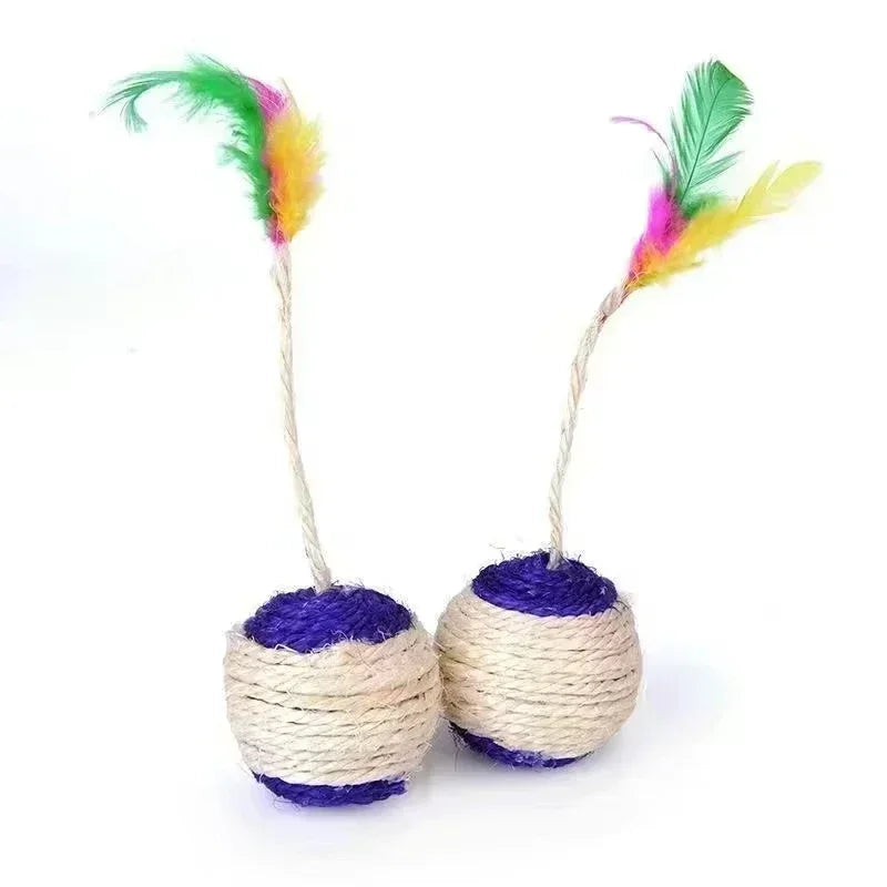 1 unidade de brinquedo para gato, bola de sisal para arranhar, brinquedo interativo de treinamento para filhotes e gatos de estimação, brinquedo com penas, brinquedos interativos para gatos.