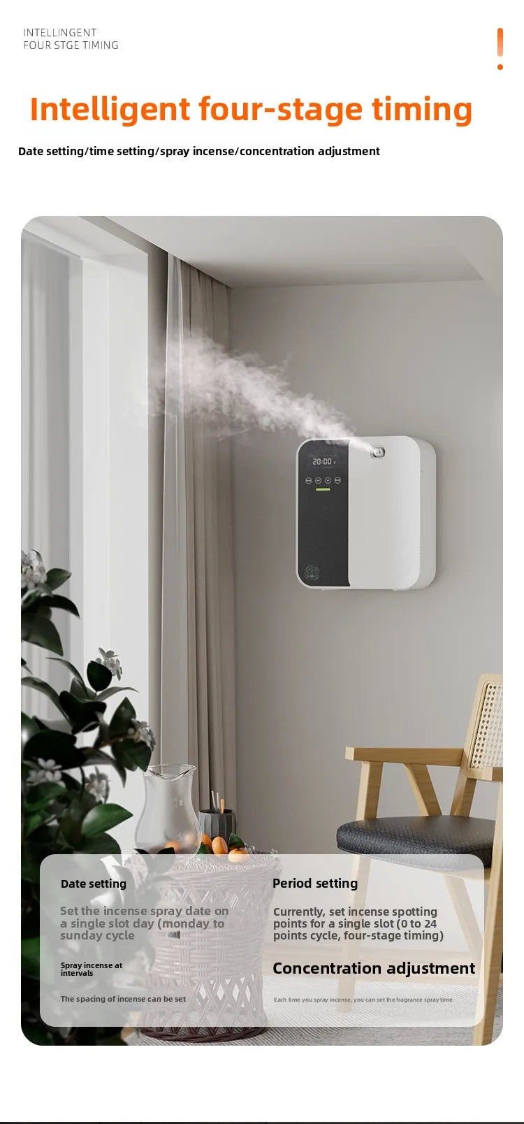 Difusor de aroma inteligente de 500ml - Bluetooth, spray automático, cobertura de 1000m3 e eliminação de odores para casa/comercial (hotel/bar/spa)