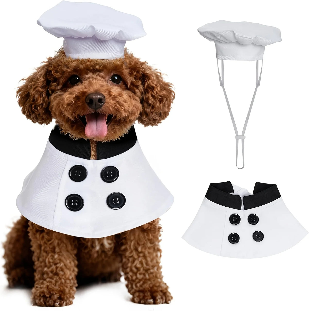 Conjunto de Fantasia para Animais de Estimação Top Chef com 2 Peças, Chapéu e Avental, Roupas Engraçadas e Fofas para Gatos e Cães, Fantasia de Chef para Cães em Feriados, Roupas com Tema de Restaurante