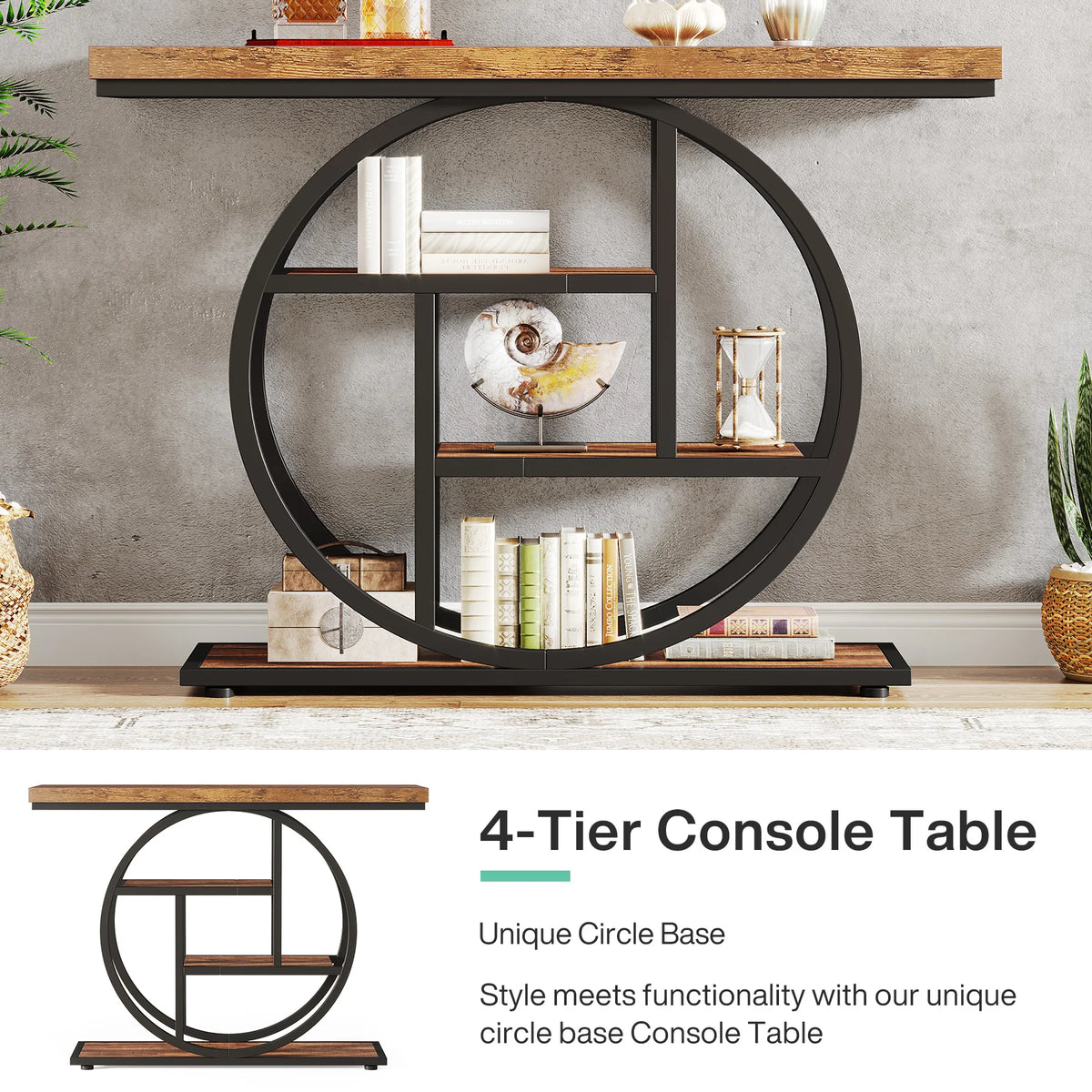 Industrial Entryway Console Mesa para Sala de Estar, Foyer Corredor Mesa para Entrada, 4-Tier Mesa, 41,3"