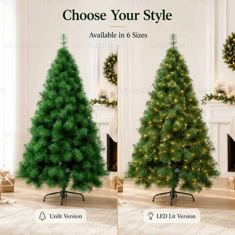 Árvore de Natal Artificial com Agulhas de Pinheiro PET e Luzes LED, de 90cm a 240cm, Grande Decoração de Natal para Casa
