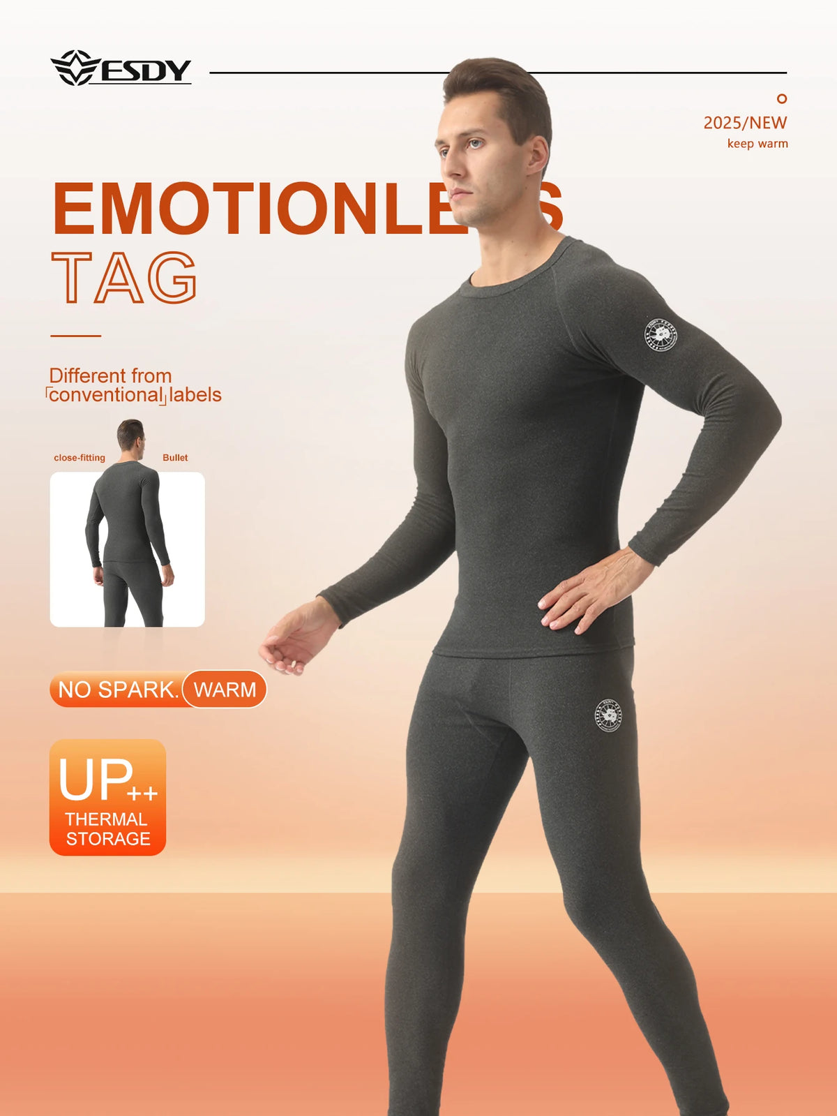 1 Set of Men's Thermal Underwear, Winter Fleece Thermal Underwear Set, Solid Color Slightly Elastic Sports Thermal Underwear Pants, Winter Outdoor Sports Base Layer for Polar Hiking, Mountaineering, Skiing, Fishing, Thermal S