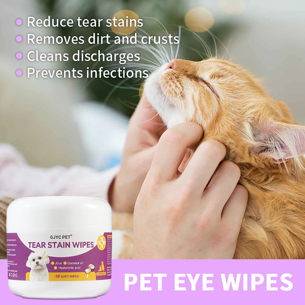1 pacote de lenços umedecidos suaves para animais de estimação - extratos de plantas sem irritação removedor de manchas para cães gatos portáteis essenciais para cuidados com os olhos
