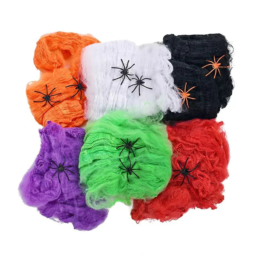 Decoração de Halloween Teia de Aranha, Teia de Aranha Artificial, Teia Elástica com Aranha, Decoração Gótica de Casa Assombrada