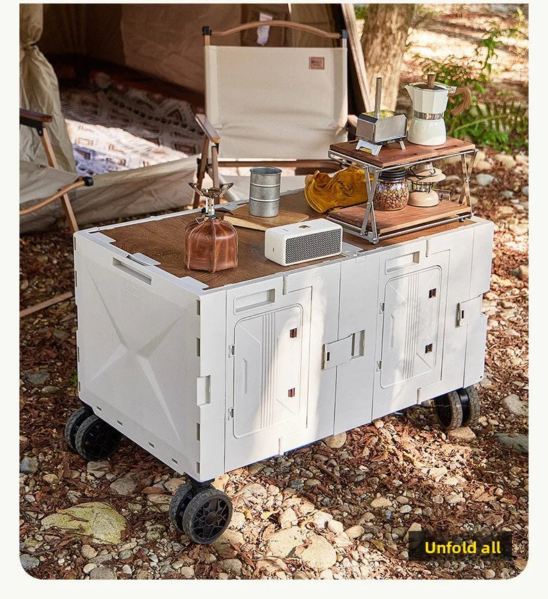 Carrinho de Camping para Exterior, Ferramentas de Piquenique, Mesa de Jantar Dobrável e Móvel para Carro, Carro de Camping Multifuncional