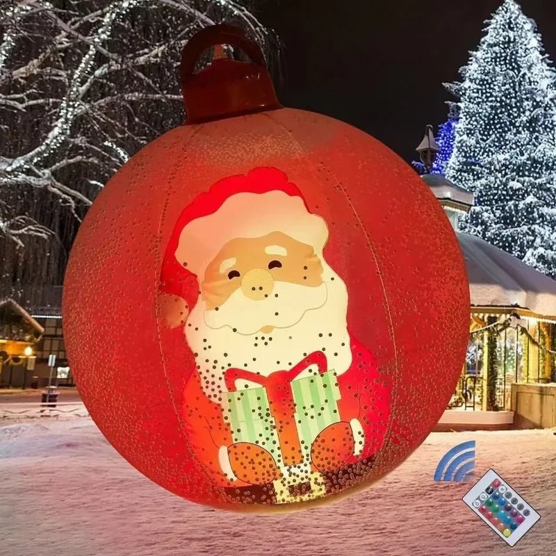 Bola Decorativa Inflável de Natal 60cm, Bolas Gigantes Grandes de PVC para Exteriores, Decorações para Árvore de Natal, Bola de Brinquedo Sem/Com Luz