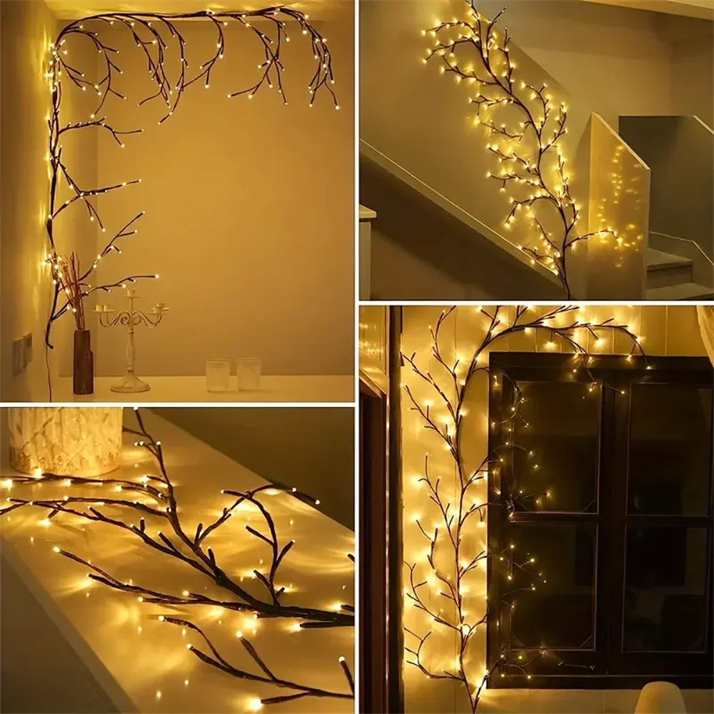 Luzes LED Flexíveis em Formato de Galho de Salgueiro com 96 LEDs, Lâmpada de Árvore de Bétula, 8 Modos de Iluminação para Decoração de Natal e Ação de Graças, Luz de Ambiente