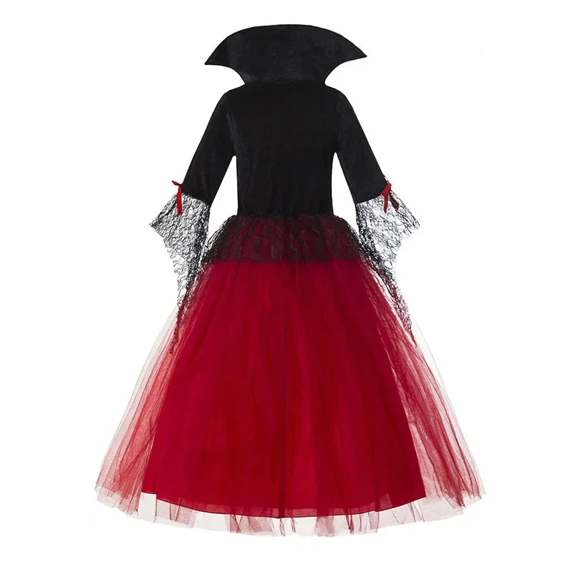 Fantasia de Vampiro para Meninas 2026: Vestido Gótico Escarlate de Noiva Fantasma para Crianças – Perfeito para Halloween, Aniversários e Carnaval