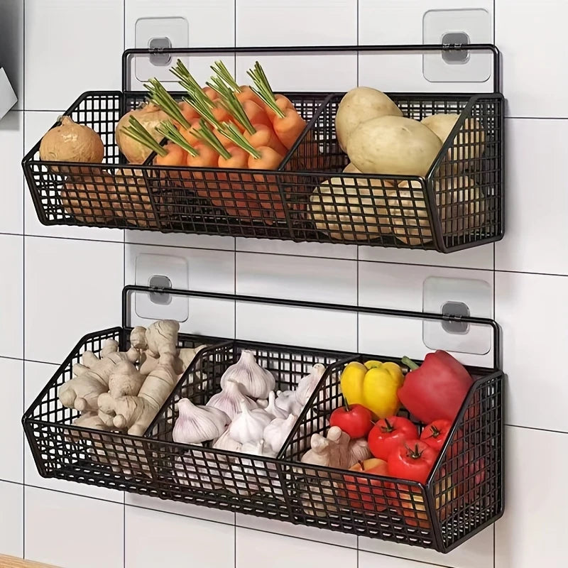 Prateleira de armazenamento para cozinha, organizador multifuncional de vegetais e condimentos, prateleira de parede com cestos suspensos