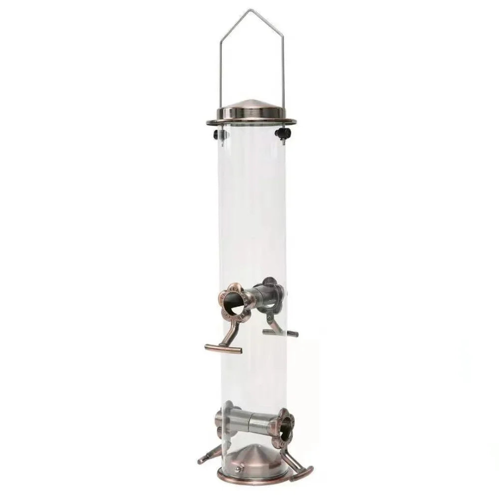 Alimentador de pássaros de metal, suprimentos para animais de estimação, à prova d'água, transparente, dispensador de comida para pássaros, automático, grande capacidade, tigela de alimentação de pássaros, papagaio