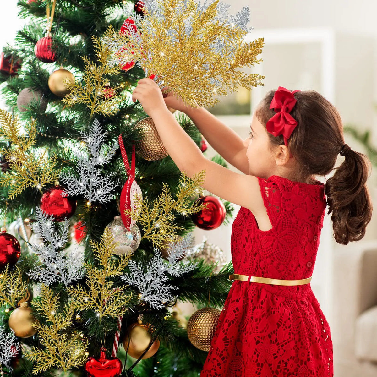 Decoração de natal glitter ramos bagas buquê de flores artificiais enfeites de árvore de natal para casa ano novo 2025 navidad