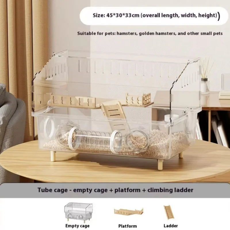 Gaiola para Hamster Espaçosa em Acrílico Transparente com Acessórios, Habitat para Roedores, Suprimentos para Pequenos Animais
